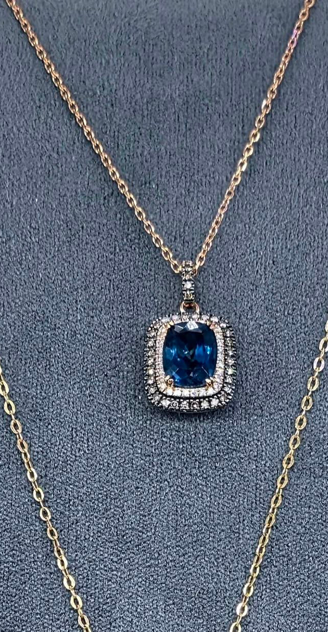 London Topaz & Diamond Halo Pendant Necklace