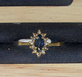 14k Yellow Gold Natural Marquise Blue Sapphire & Diamond Starburst Ring