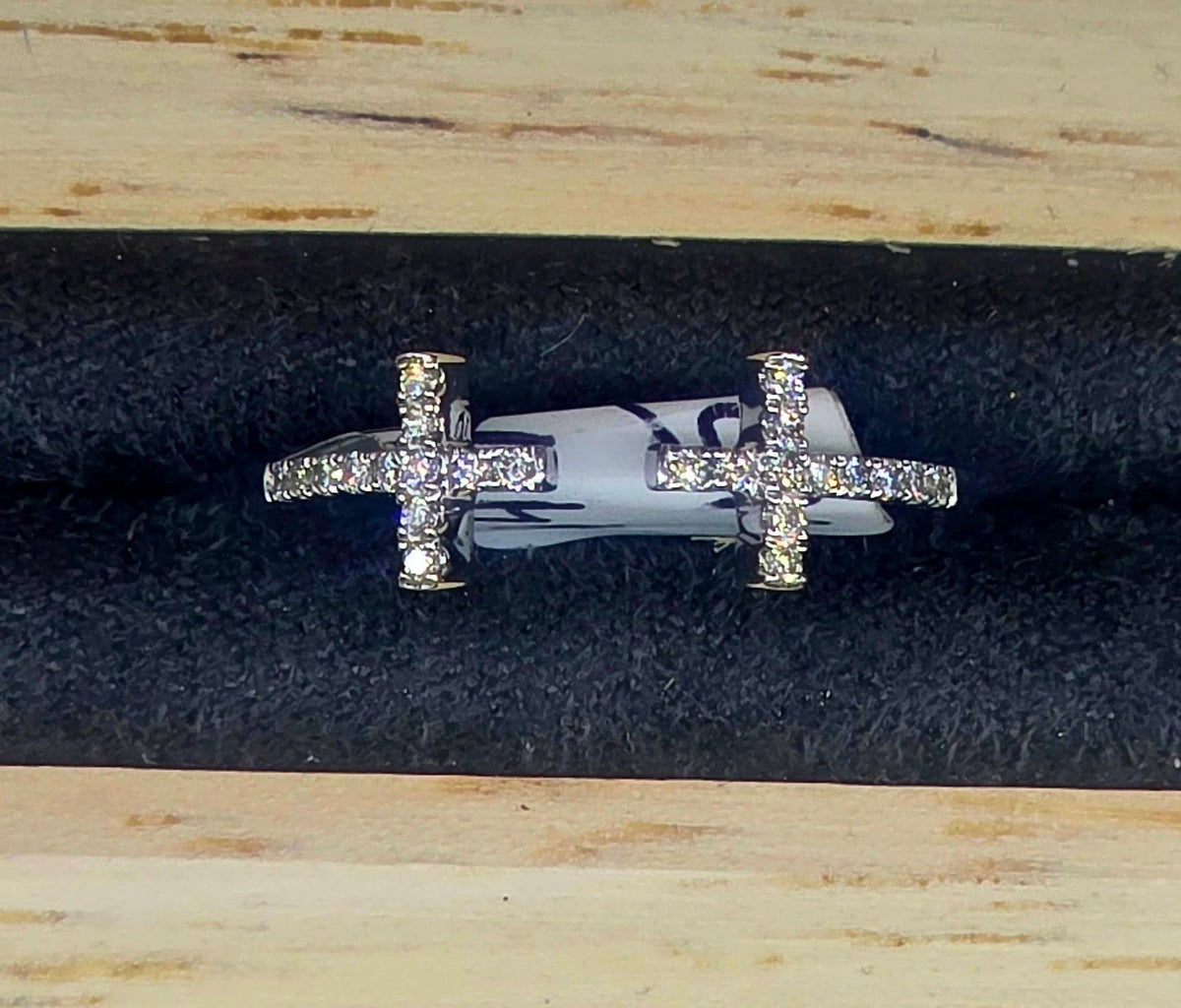 14k White Gold Natural Diamond Cross Ring