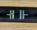 14k White Gold Natural Emerald & Diamond Bar Ring