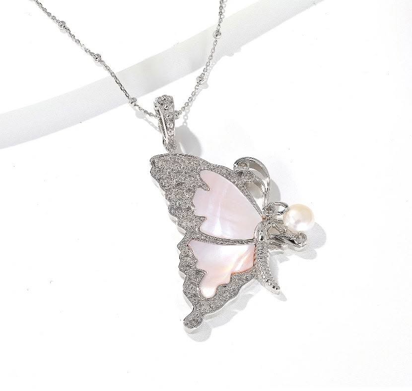 DP Mother Of Pearl Butterfly Sterling Silver Necklace