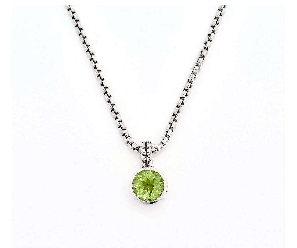 JAI Sterling Silver Necklace with a Small Peridot Charm