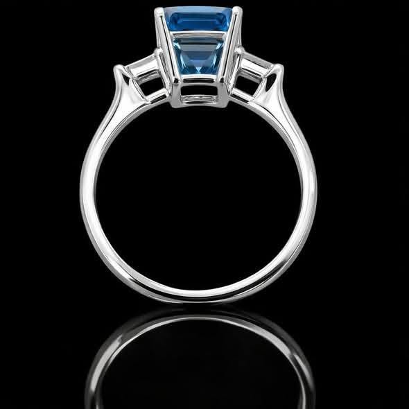 Custom Blue Emerald Cut Diamond Ring
