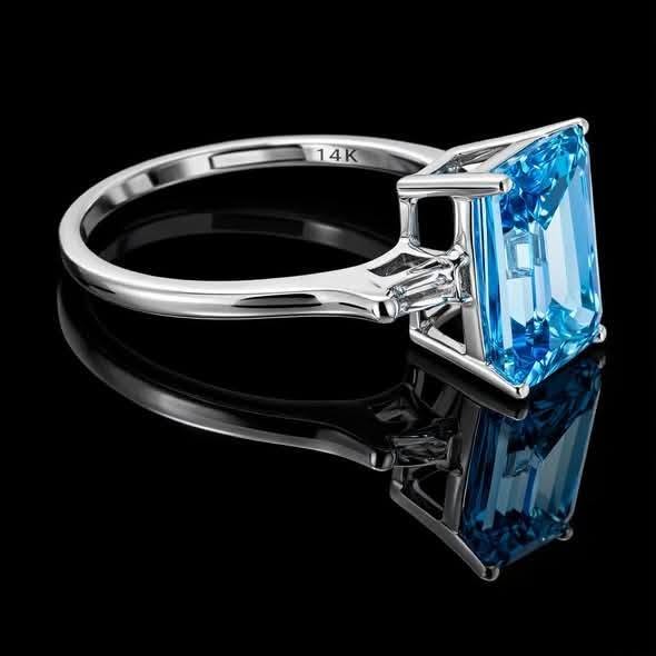Custom Blue Emerald Cut Diamond Ring