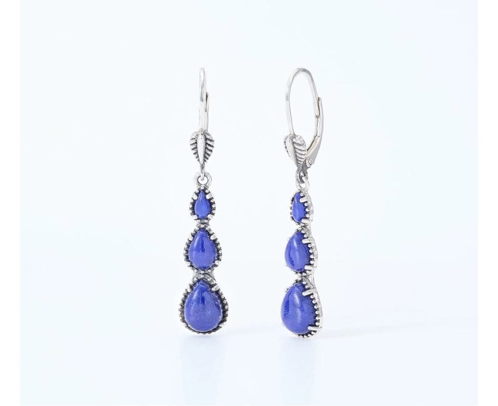 American West Three Pear Lapis drop Earrings
