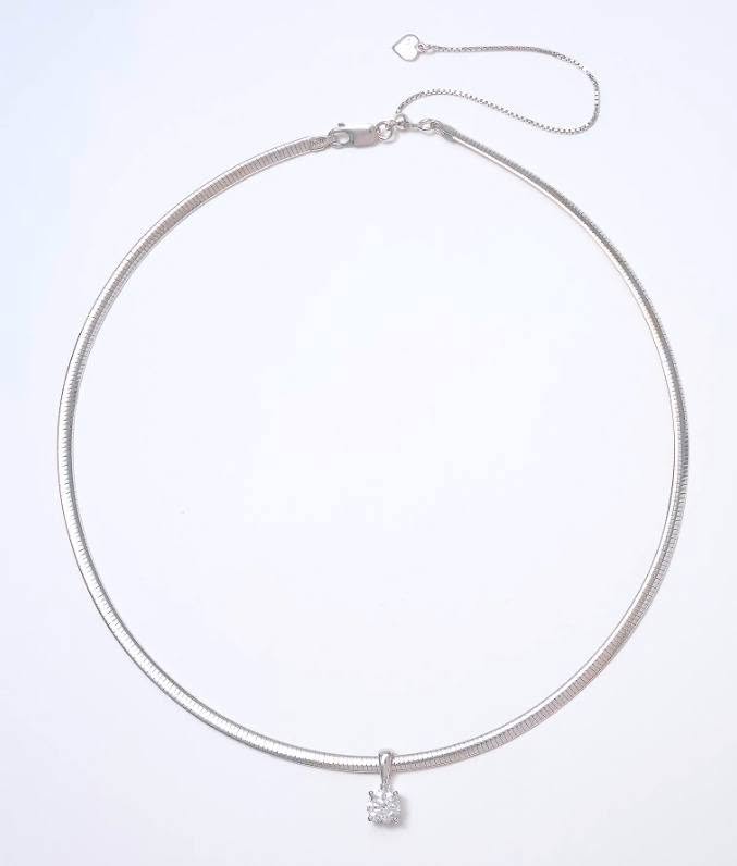 Round Lab Diamond Pendant Omega Necklace