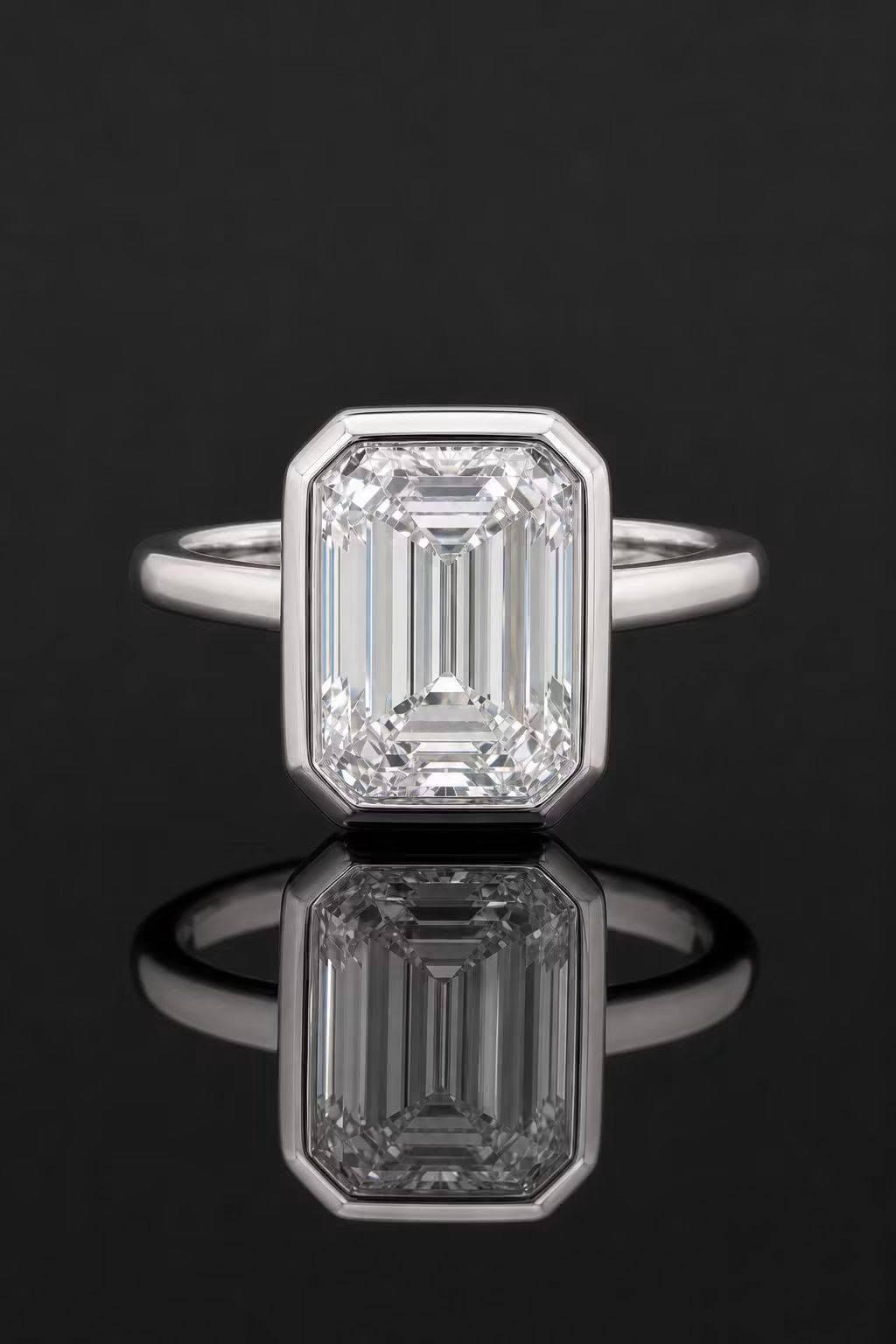Solid 14k Gold Emerald Cut Bezel set Solitaire