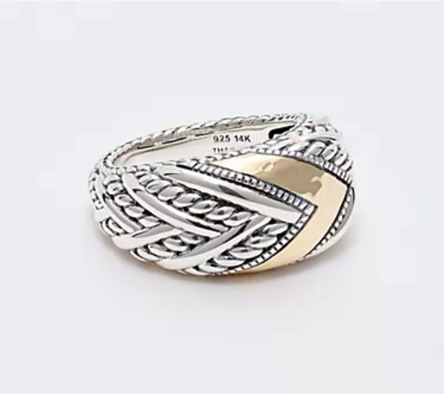 Sterling Silver& 14K Gold Hammered Ring