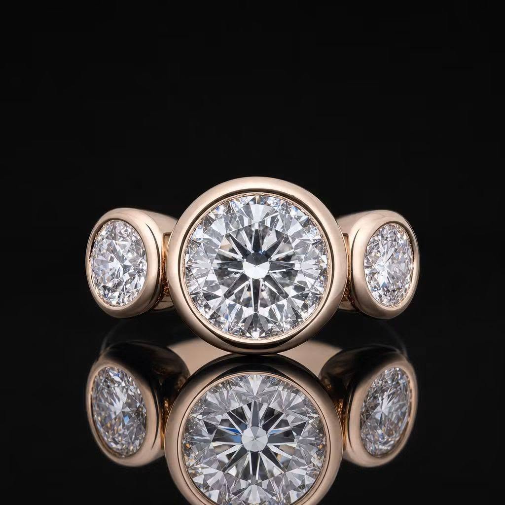Heavy 3-Stone Bezel-Set Lab Diamond Ring