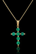 14K Gold Natural Gemstone Cross Pendant