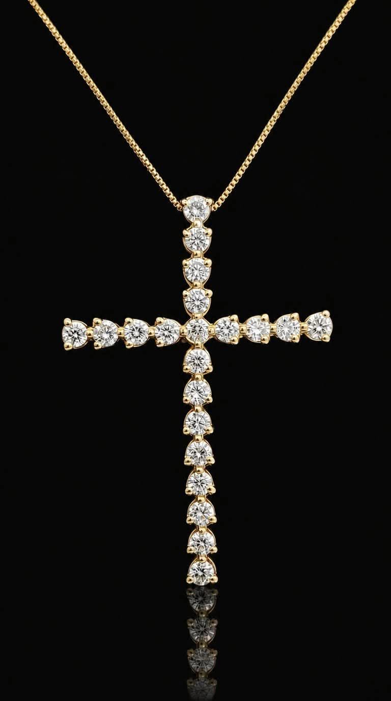 10K Yellow Gold Large Lab Diamond Cross Necklace