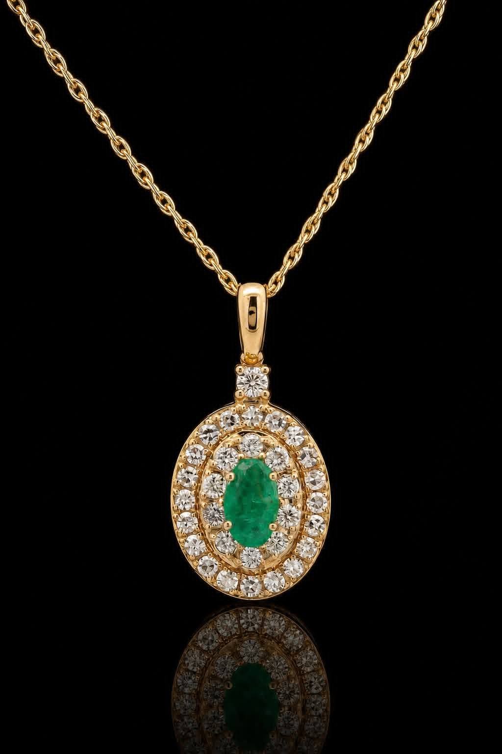 Natural Diamond & Natural Emerald Pendant Necklace