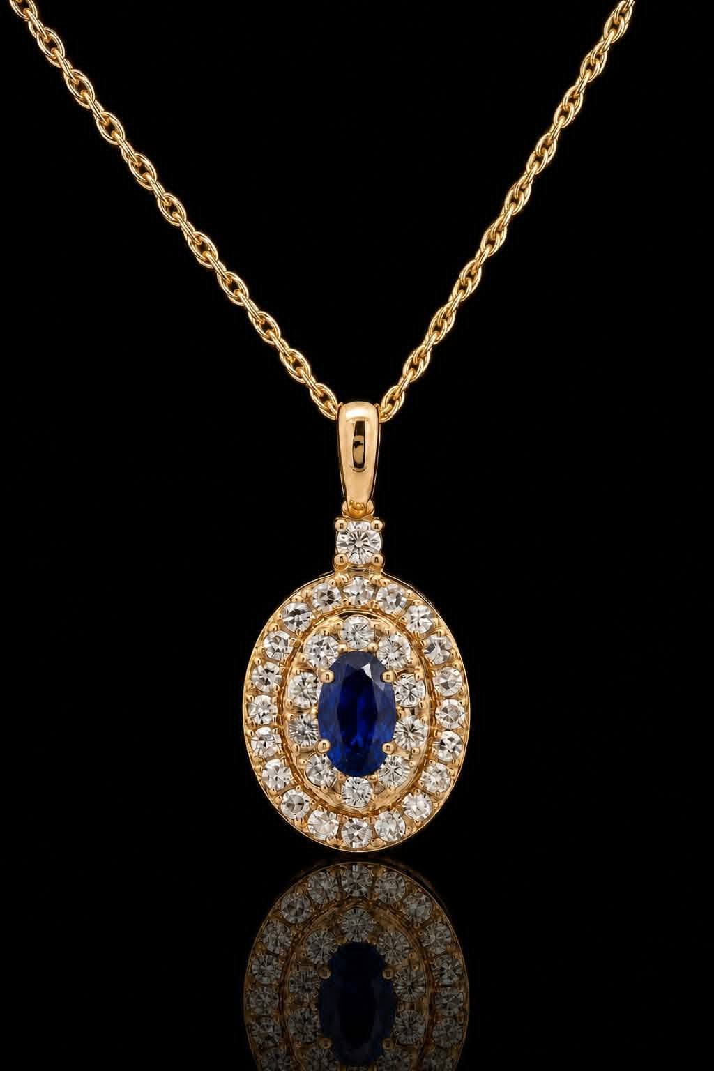 Natural Diamond & Natural Sapphire Pendant Necklace