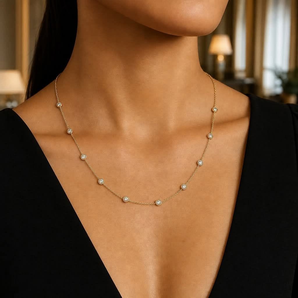 14K Gold 2.00ctw Lab Diamond Station Necklace