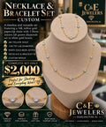 Custom 14K yellow gold paperclip necklace and bracelet set with 3.10 CTW lab-grown diamonds in white gold bezels
