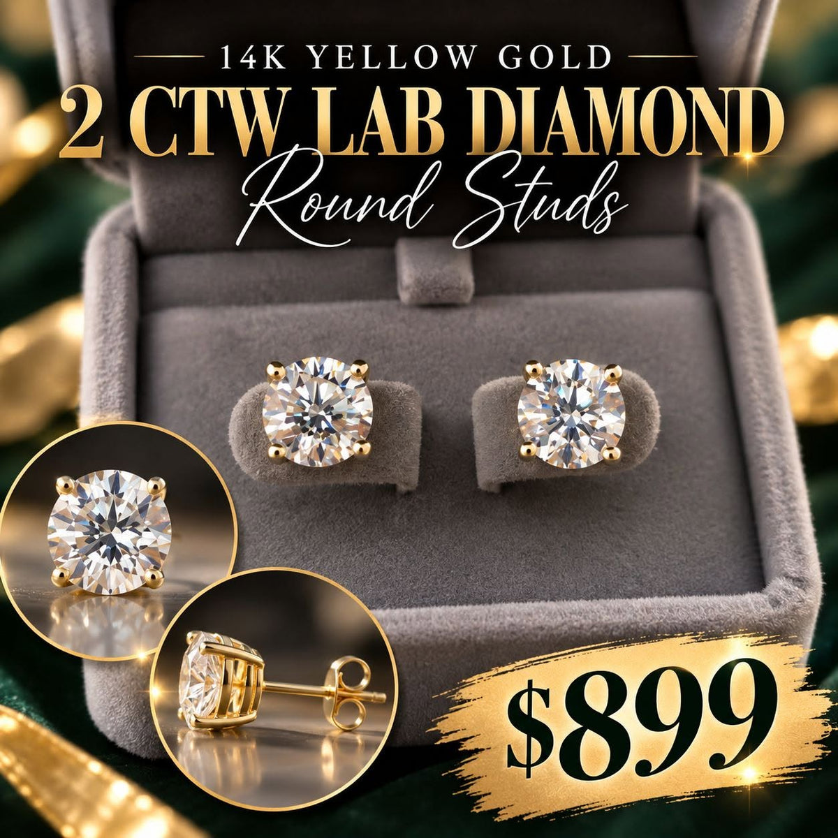 14K Yellow Gold 2.00 CTW Lab-Grown Diamond Stud Earrings