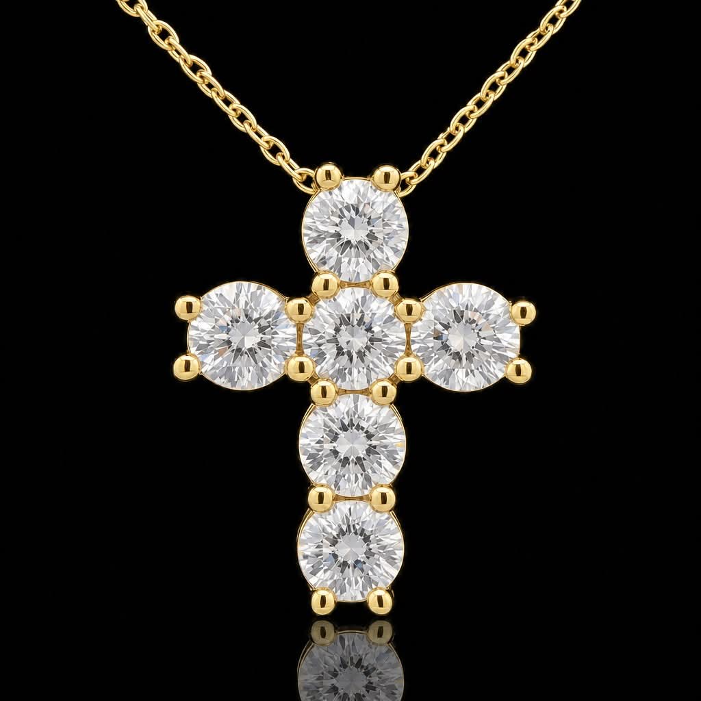 14k Yellow Gold 2ctw Lab Diamond Cross Necklace