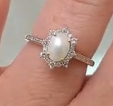 10K Yellow Gold Natural Diamond & Pearl Halo Ring