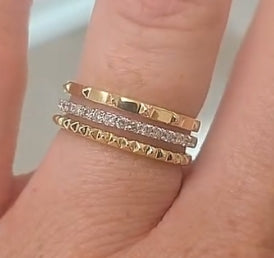 10K Yellow Gold Triple Stack Natural Diamond Band