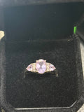 Lavender Amethyst & Natural Diamond Three-Stone Sterling Silver Ring