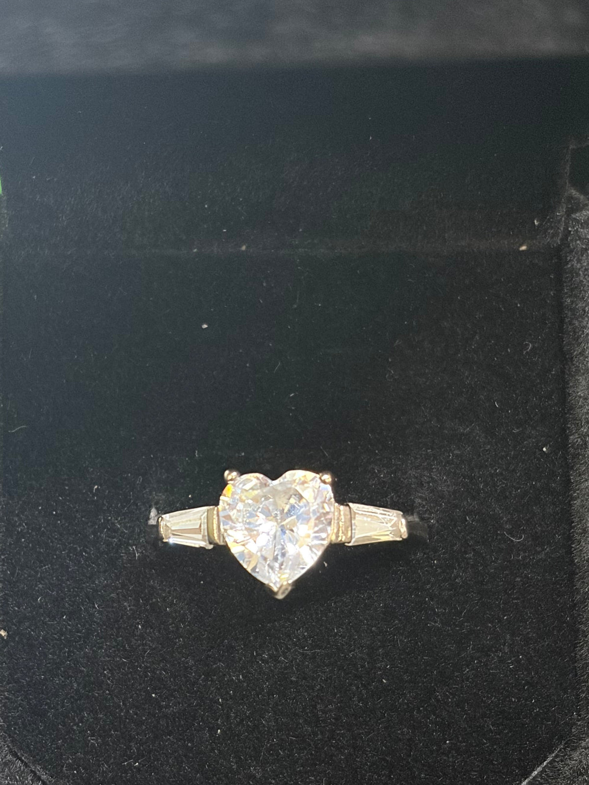 Heart-Cut CZ & Tapered Baguette Sterling Silver Engagement Ring