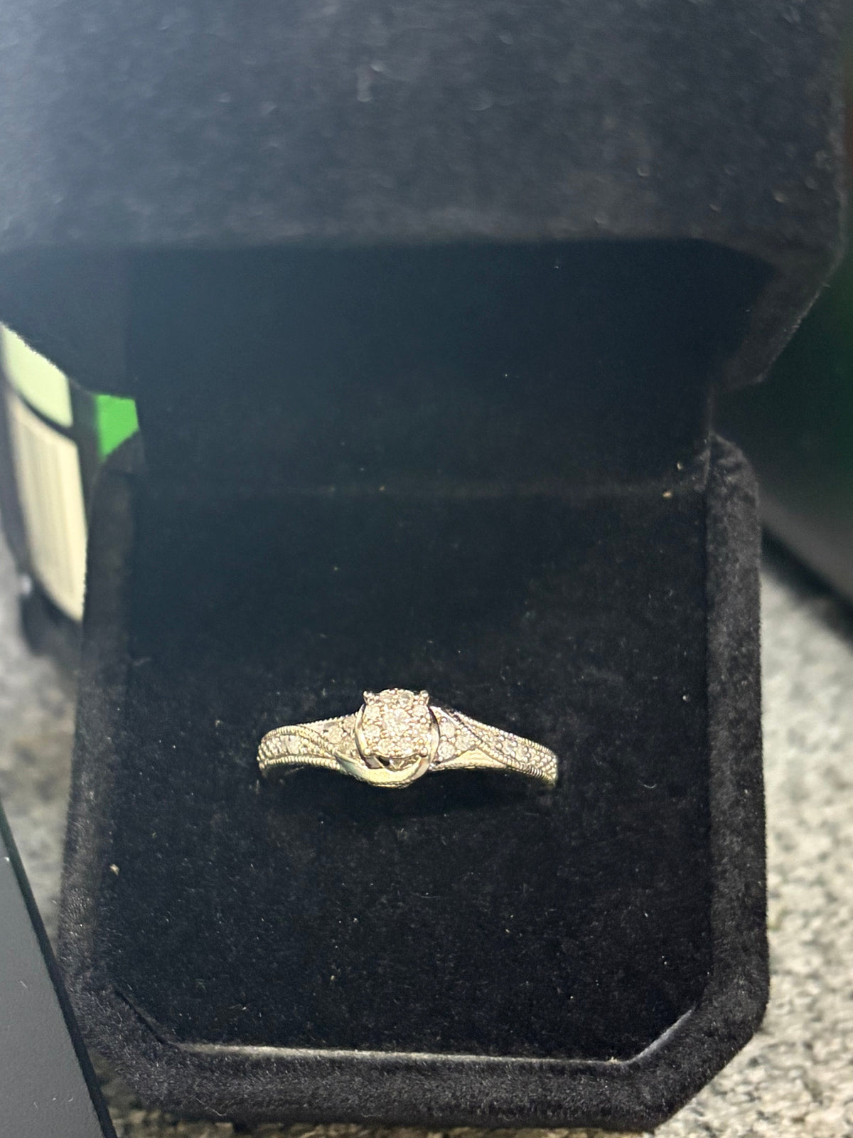 Natural Diamond Cluster Halo Engraved Sterling Silver Engagement Ring